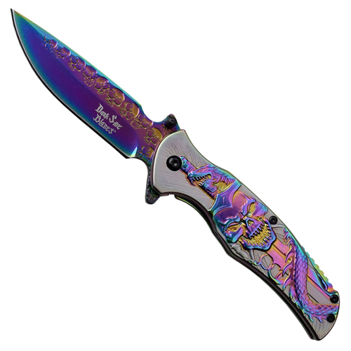 Dark Side Blades Tinite Coated & Etched Handle Folding Knife